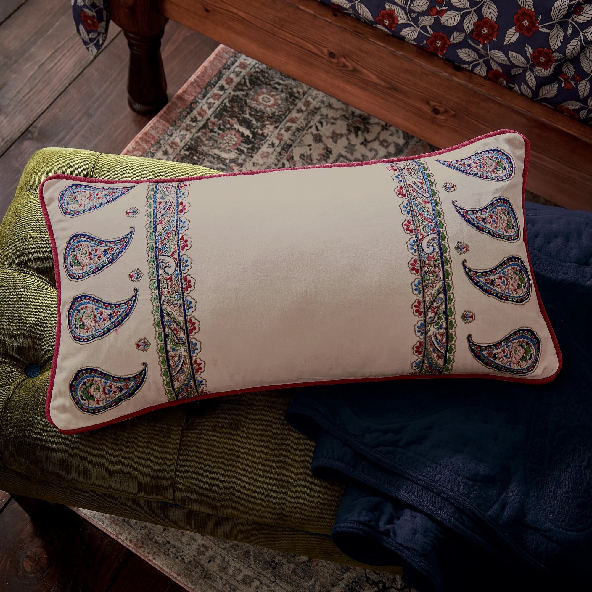 Tapestry Paisley Cotton Cushion By Joules In Multi